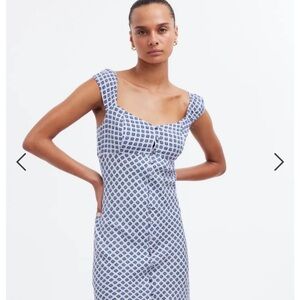 Madewell Blue and White Ruched Midi Sundress